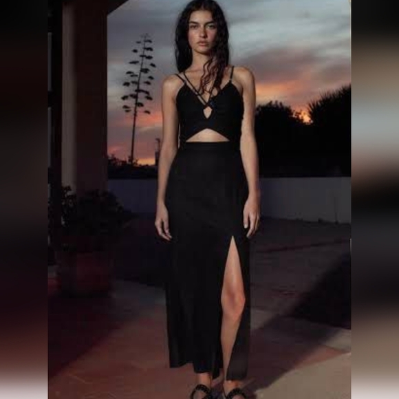 Zara cutout black midi dress size small new with tag - Picture 2 of 5